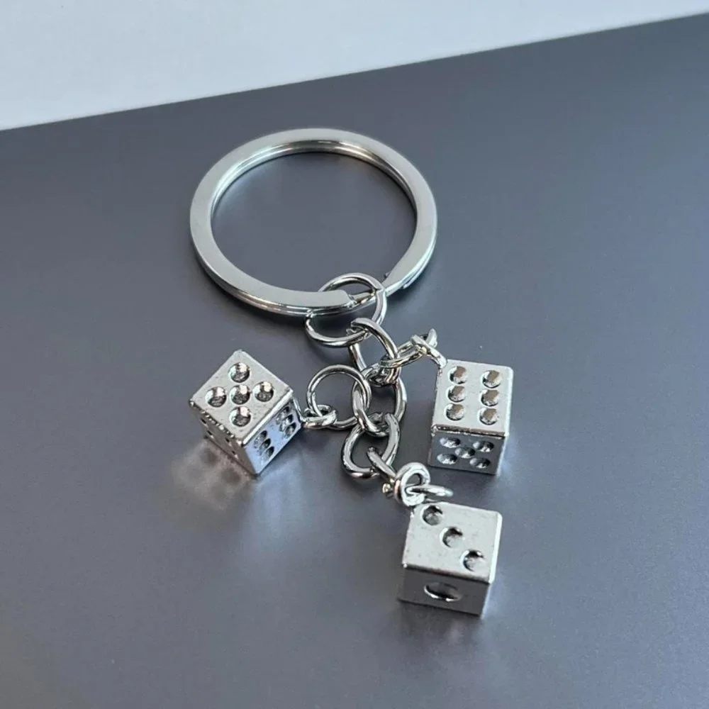 Y2K 2000s dice stack silver chrome keyring keychain